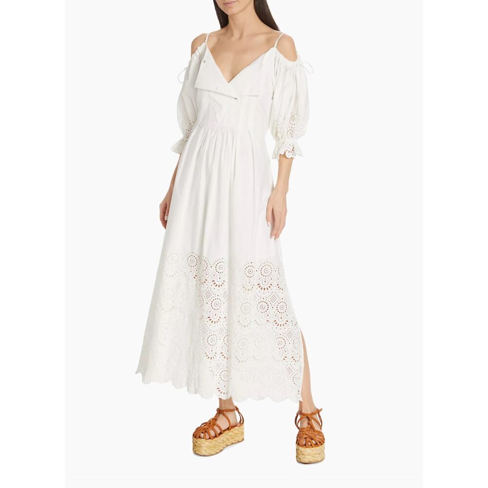 Ulla Johnson Narcisa White Eyelet Off Shoulder Puff Sleeve Maxi Dress 0 - Picture 2 of 14